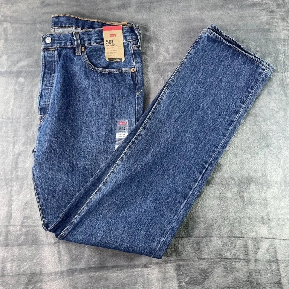 Levi's 501 Straight Leg‎ Button Fly Blue Jeans Mens Sz B&T 48x29 Medium Wash NWT